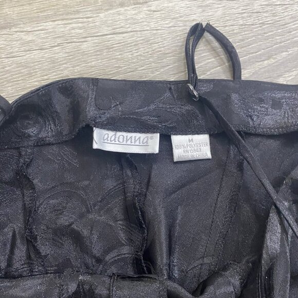 Vintage Adonna Slip Dress Sz M Black Floral Satin Lingerie Coquette Whimsycal - Picture 4 of 5